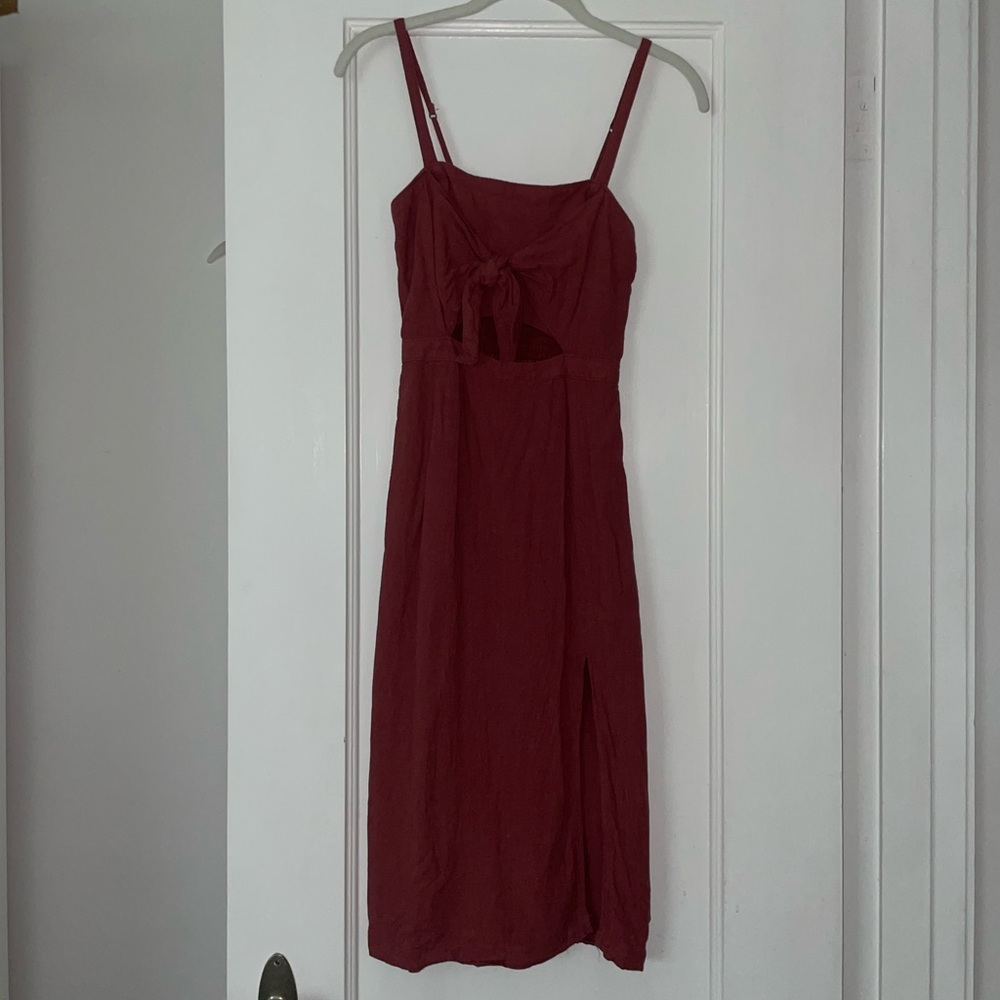 Abercrombie & Fitch Tie Front Cutout Linen Midi Dress
